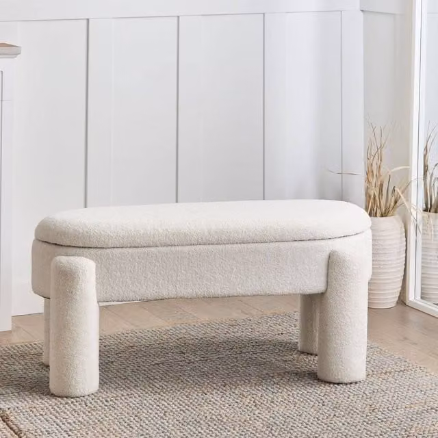 Wyld Haus White Bouclé Storage Bench, W: 114 cm, D: 43 cm, H: 53 cm – 1