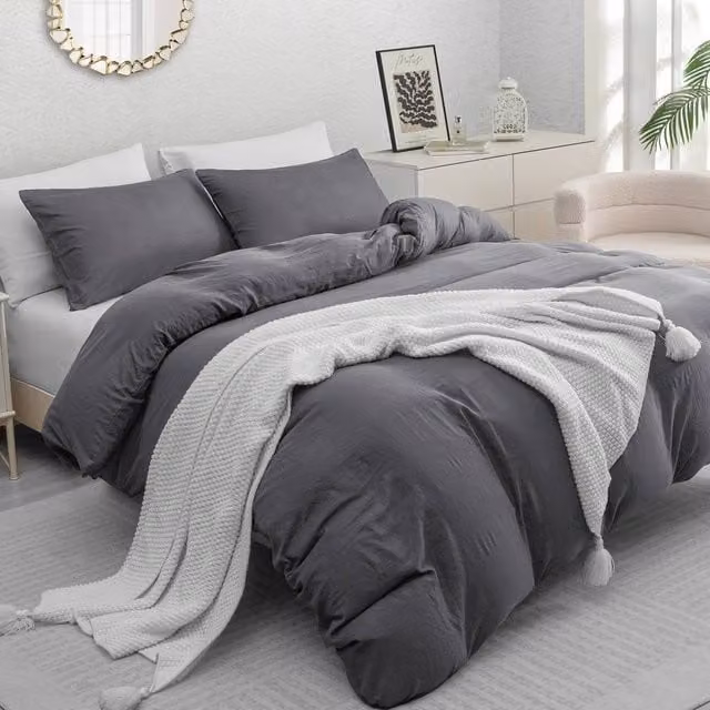 Lazzaro Home Reversible Microfibre Duvet Cover and Pillowcase Set in Grey, King Size – 1
