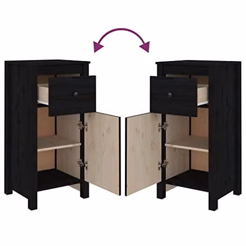 vidaXL Set of 2 Solid Wood Pine Sideboards and Storage Cabinets in Black, W/D/H: 80 x 40 x 35 cm – 4