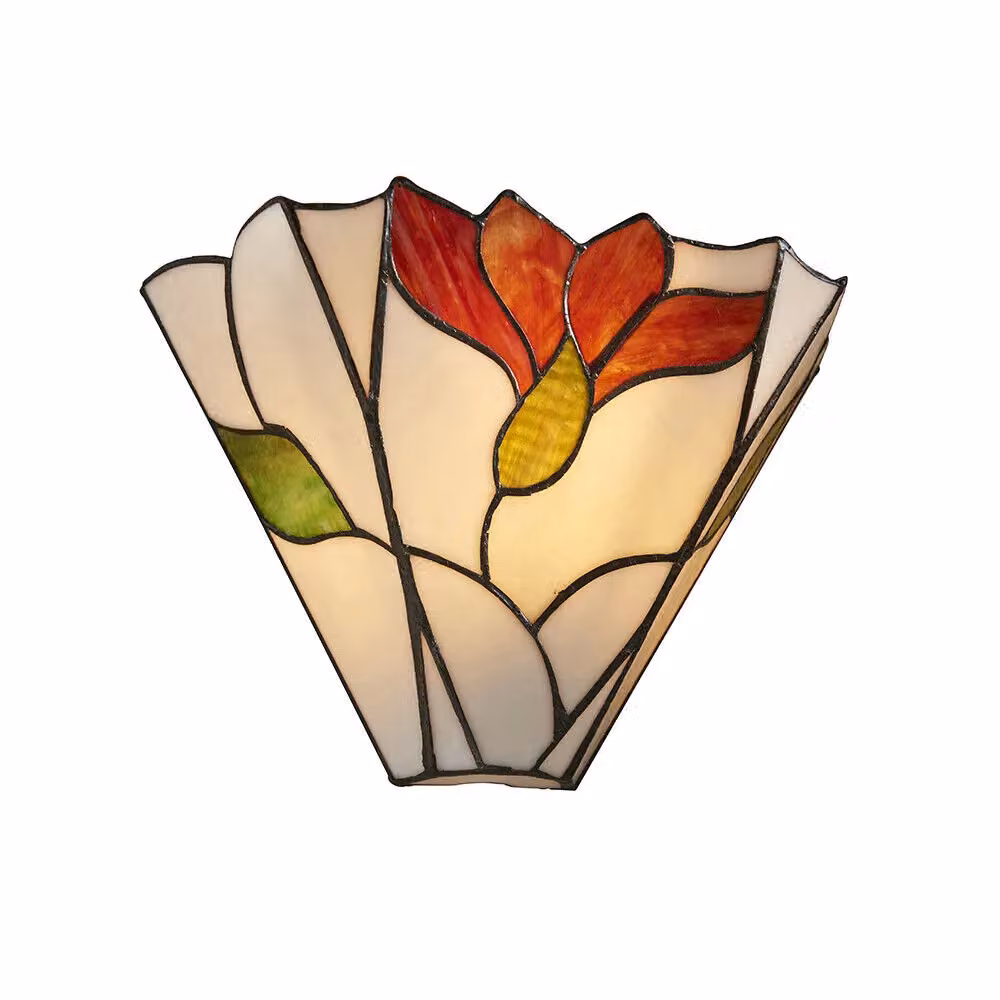 Loops Tiffany Glass Floral Design Wall Light in Dark Bronze Effect with Multicolour Transparent Glass and Dimmable LED – 3