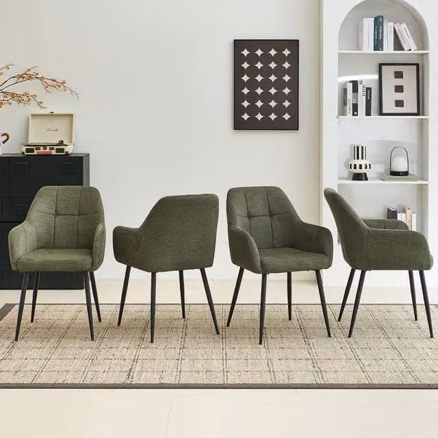 SONARA Set of 4 Ergonomic Dining Chairs in Green Plush Chenille Fabric