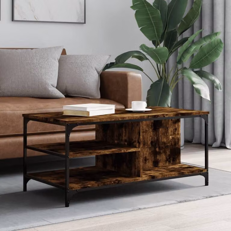 Berkfield Home Decorative Smoked Oak Coffee Table in Brown, W/D/H: 100 x 50 x 45 cm