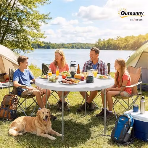 Outsunny White Folding Picnic Table with Non-Slip Foot Pads, W/D/H: 120 x 74 x 74 cm – 2