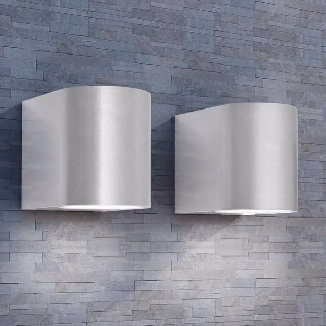 Berkfield Home Set of 2 Modern Round Outdoor LED Wall Lights in Silver with Transparent Glass – 1