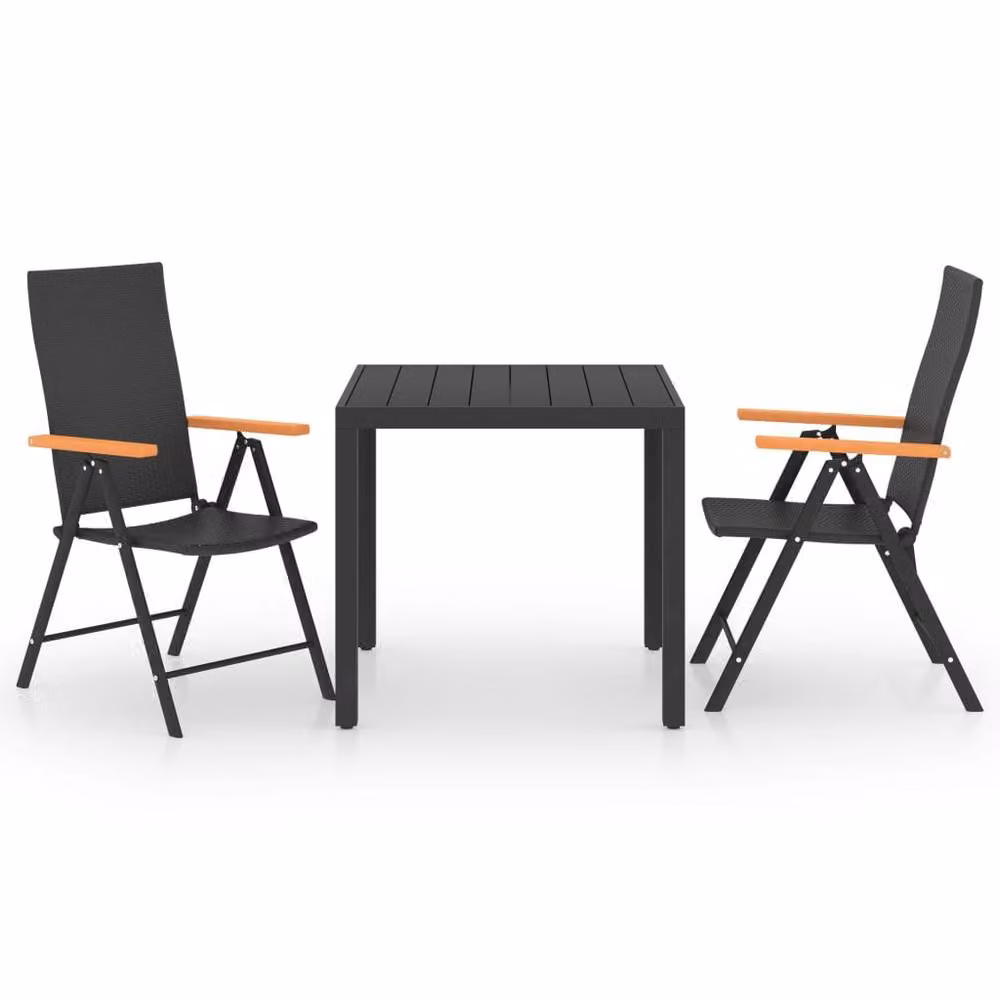 Berkfield Home 3 Piece Modern Garden Dining Set in Black and Brown – 2