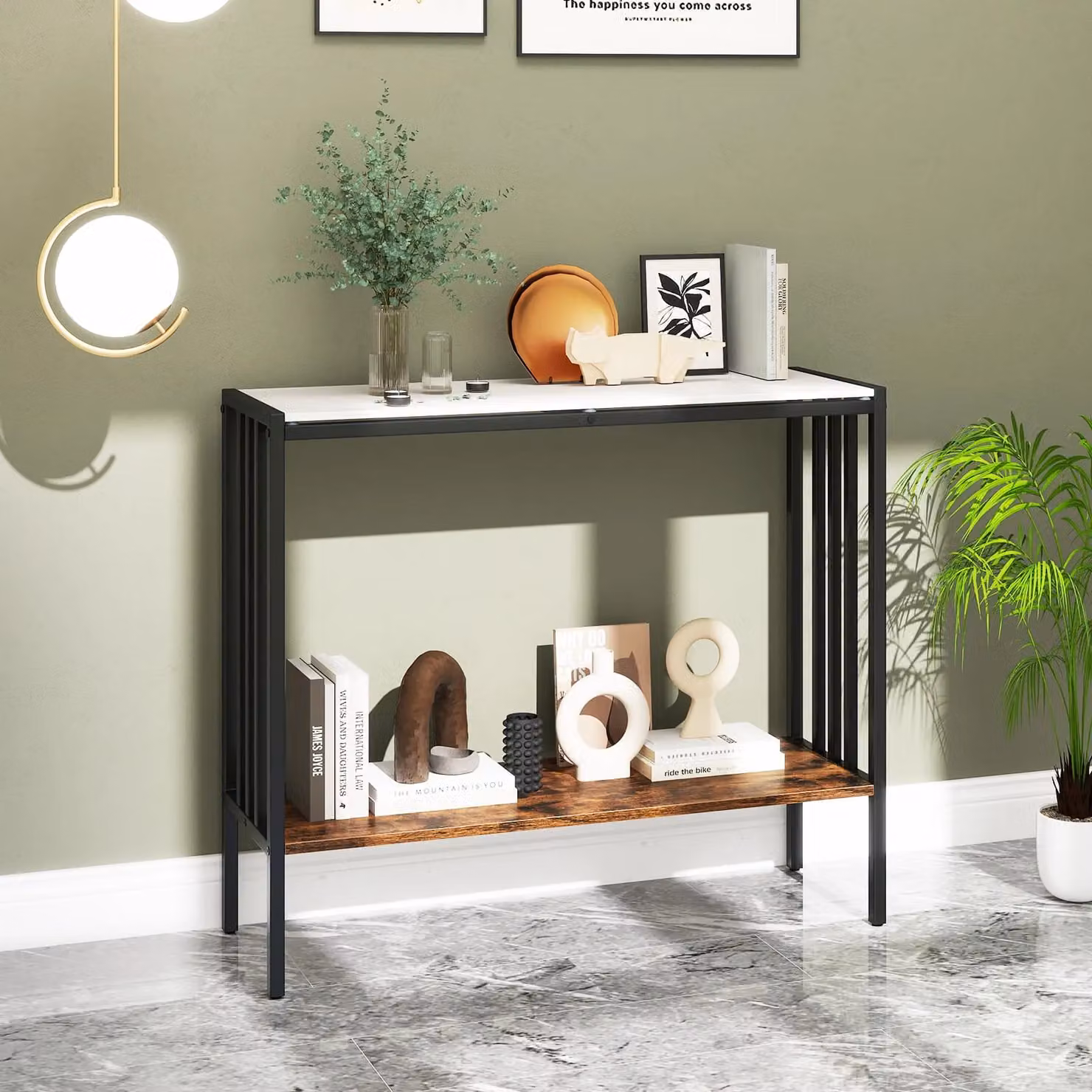 Costway Industrial 2-Tier Console Table with Open Shelf, White – 4