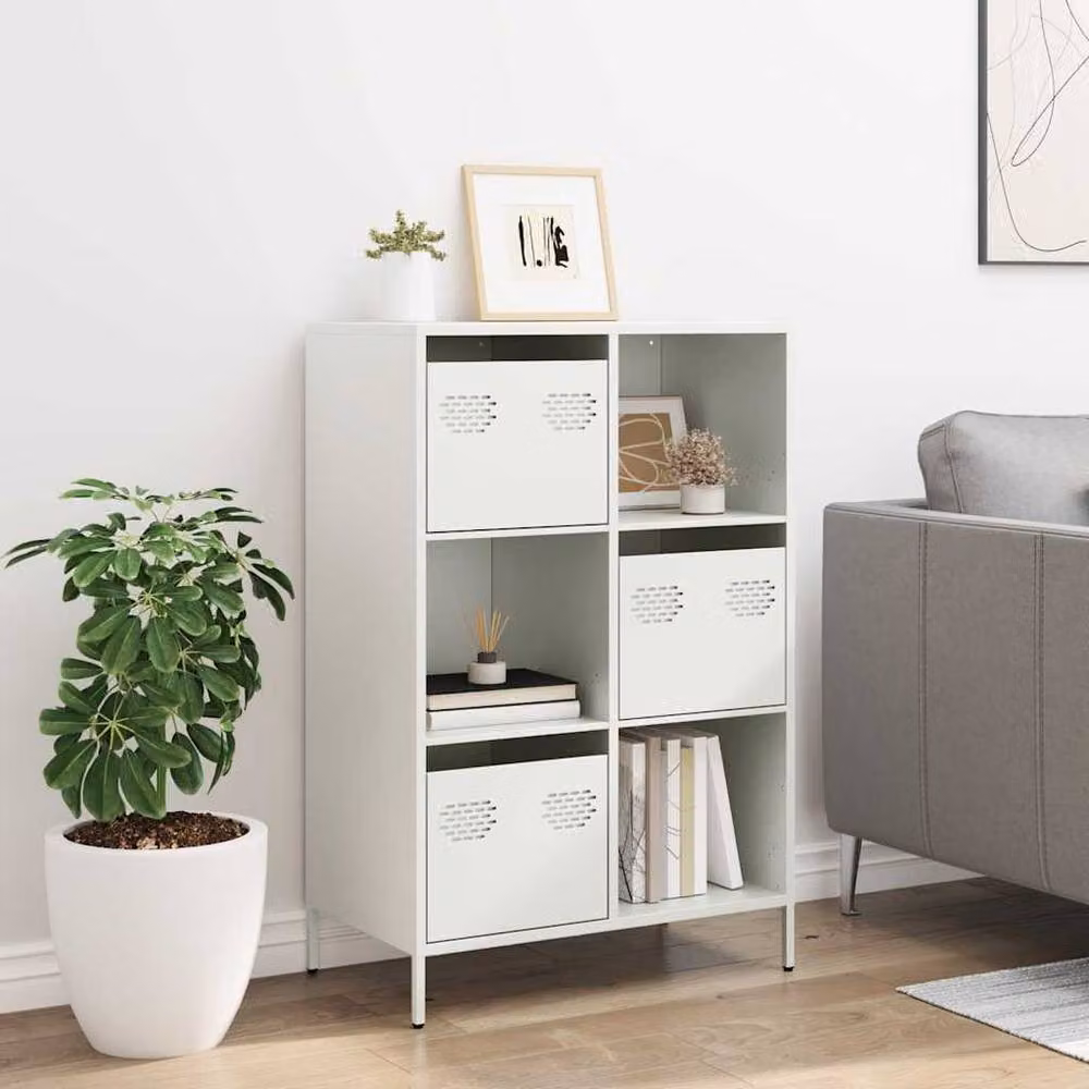 Berkfield Home White Metal Highboard with Hinged Doors and Internal Drawers W/D/H: 68 x 39 x 103.5 cm – 2