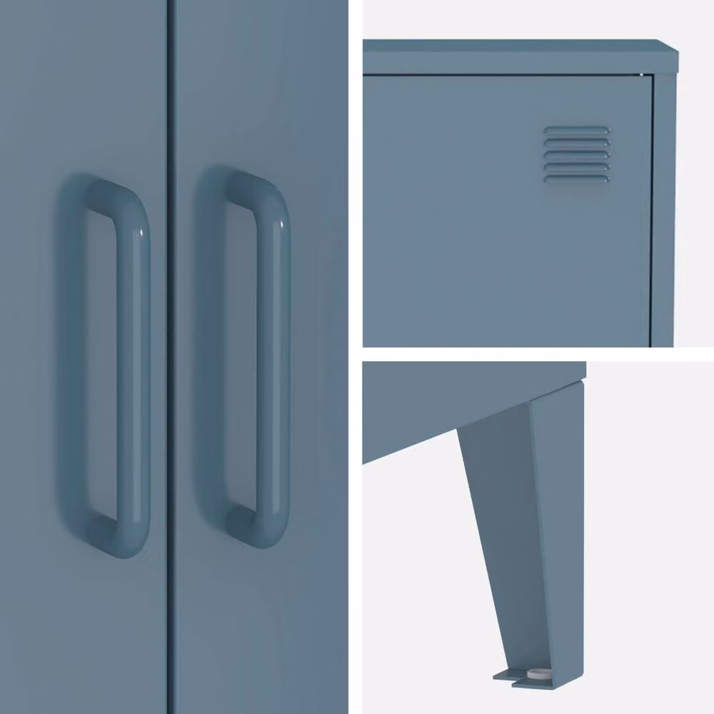 sweeek Set of 2 Grey Metal 2-Door Cabinets with Internal Shelves, W: 75 cm, D: 33 cm, H: 110 cm – 3