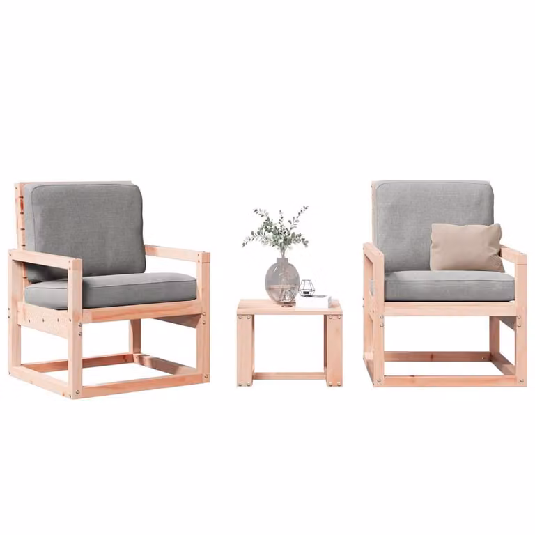Berkfield Home 3 Piece Garden Lounge Set with Outdoor Coffee Table and Cushions in Brown Solid Wood