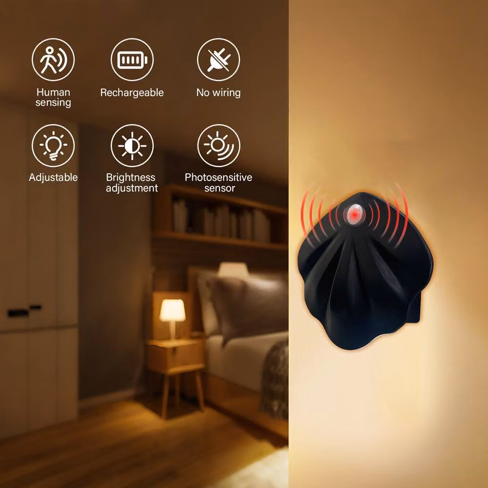 INMTFEI Rechargeable Motion Sensor Wall Light, Dimmable Black Shell Night Light for Stairs, Hallway and Bedroom – 2