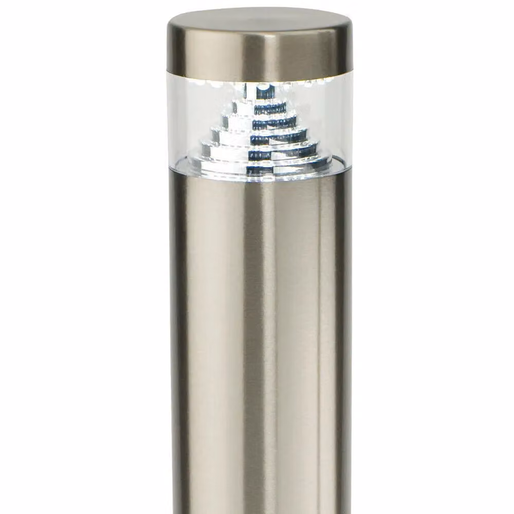 Loops 2 Pack Silver Stainless Steel Outdoor Garden Bollard Light with Cool White LED and IP44 Rating – 2
