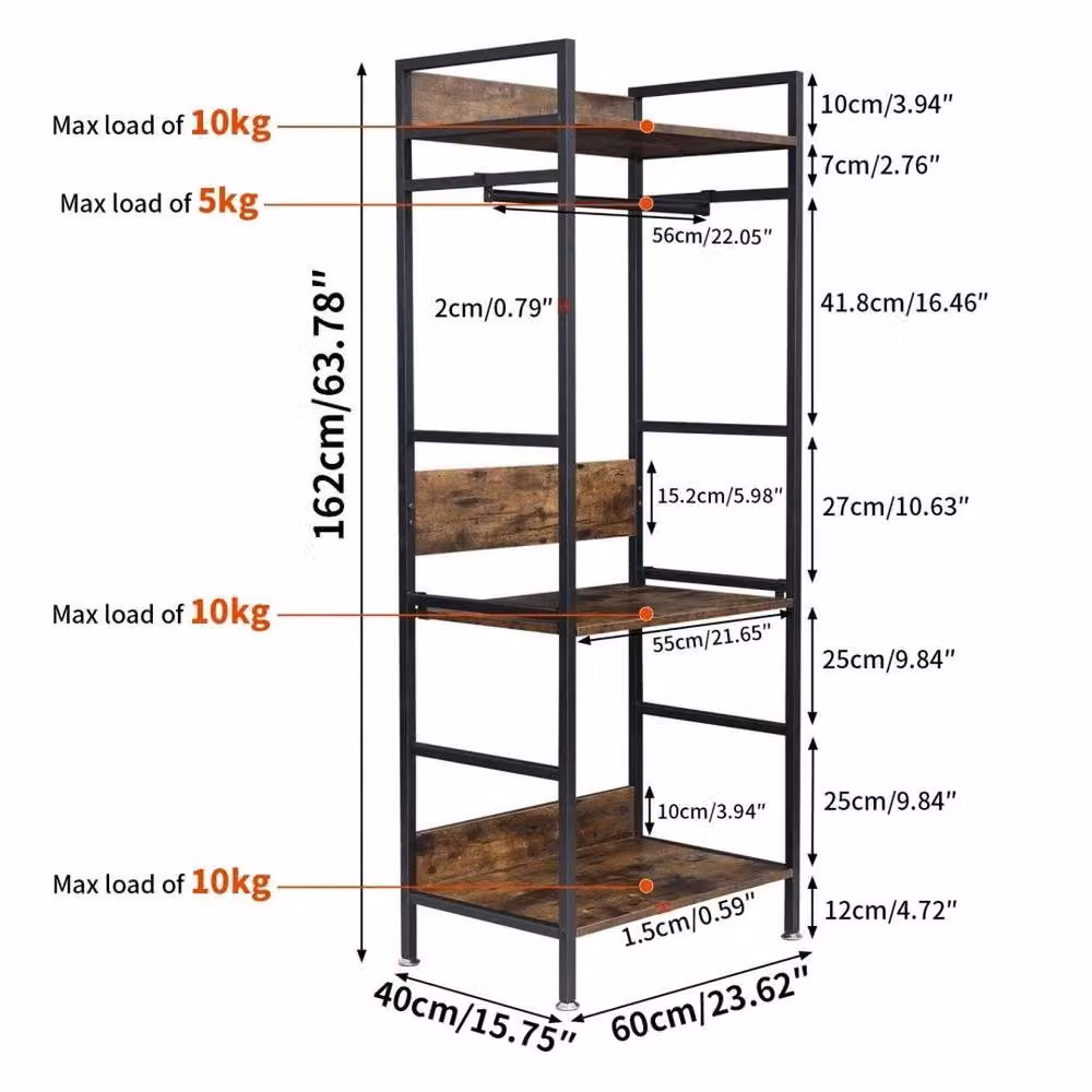 EONLION Open Wardrobe Closet Organiser with Continuous Linear Metal Clothes Rail, Brown, Width: 100 cm – 2