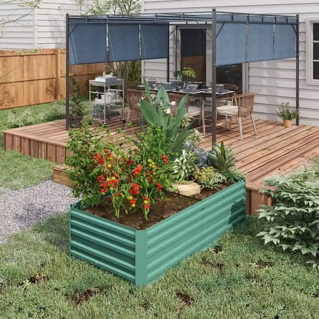 Outsunny Galvanised Steel Raised Garden Bed Planter, Green