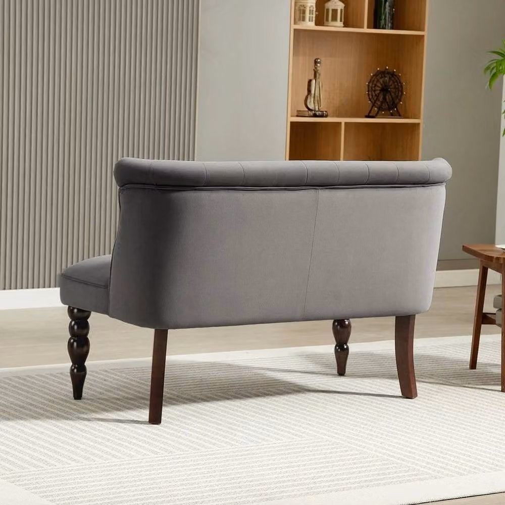 EONLION Two-Seat Velvet Lounger Sofa with Solid Rubberwood Frame in Grey, Width: 100 cm – 3