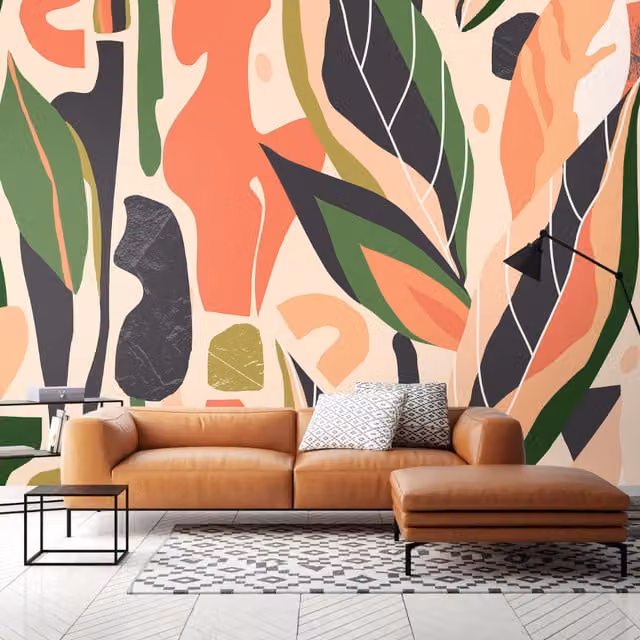 Origin Murals Abstract Orange Leaf Shapes Modern Organic Wall Mural