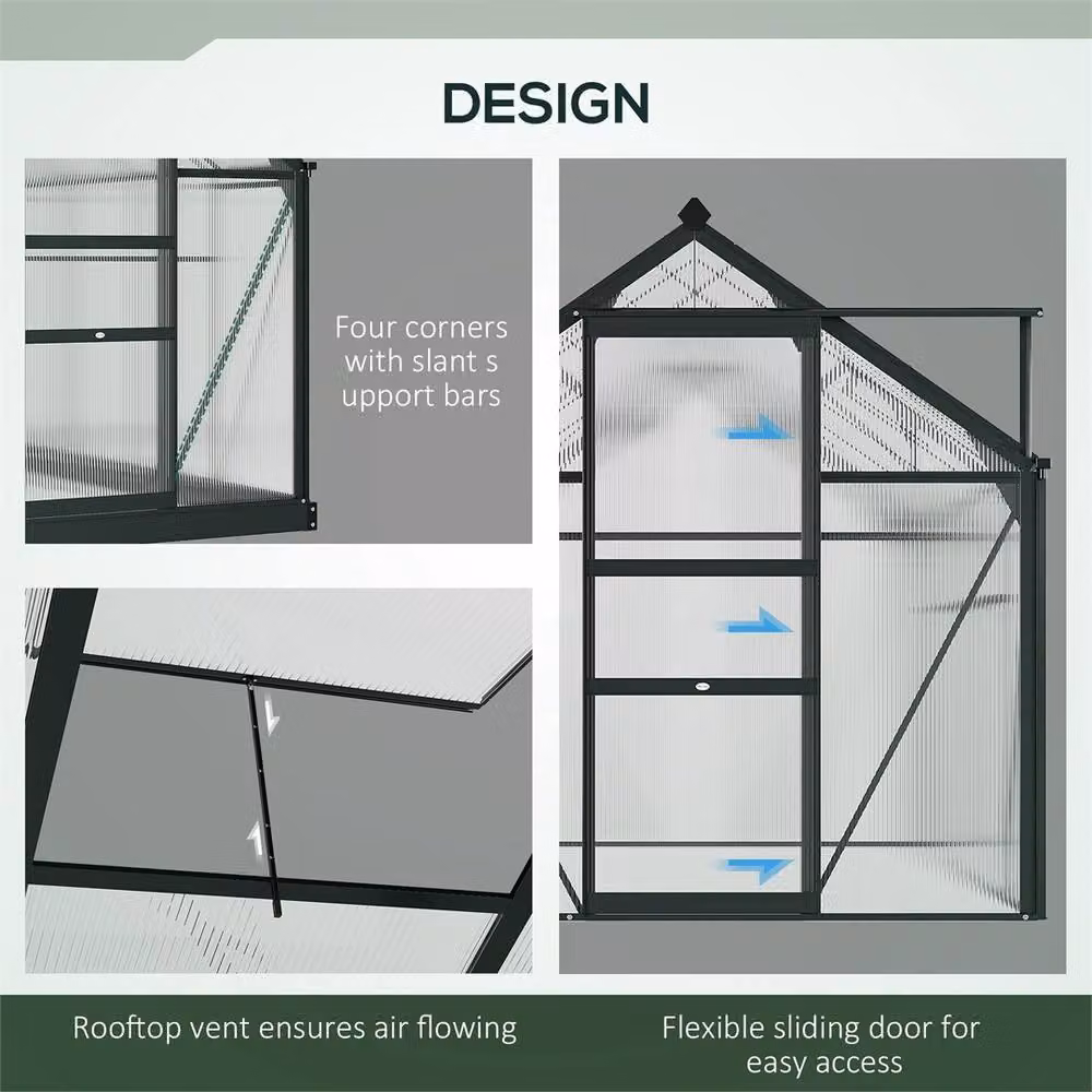 Nordara Black Polycarbonate Walk-In Greenhouse with Aluminium Frame and Sliding Door W/D/H: 100 x 60 x 100 cm – 2