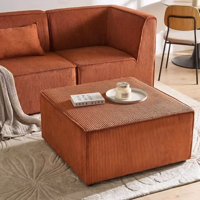 Wyld and Coco Golden Brown Corduroy Square Ottoman Multifunctional Footstool – 1