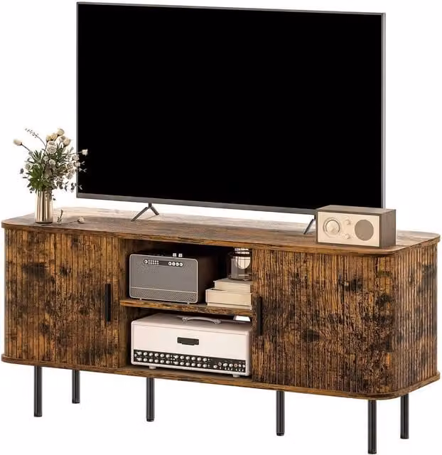 NESTLUNE Mid-Century TV Unit for your Living Room in Brown and Black, W: 100 cm, D: 15 cm – 1