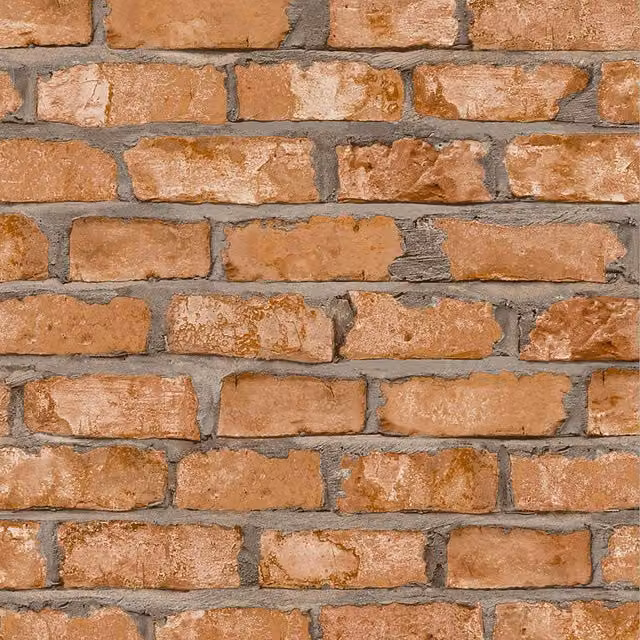 Grandeco Industrial Classic Red Brick Textured Vinyl Wallpaper in Red and Orange