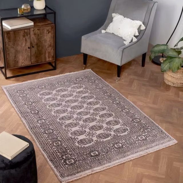 The Rug Shop UK Grey Handmade Floral Wool Area Rug, W: 90 cm, L: 150 cm – 1