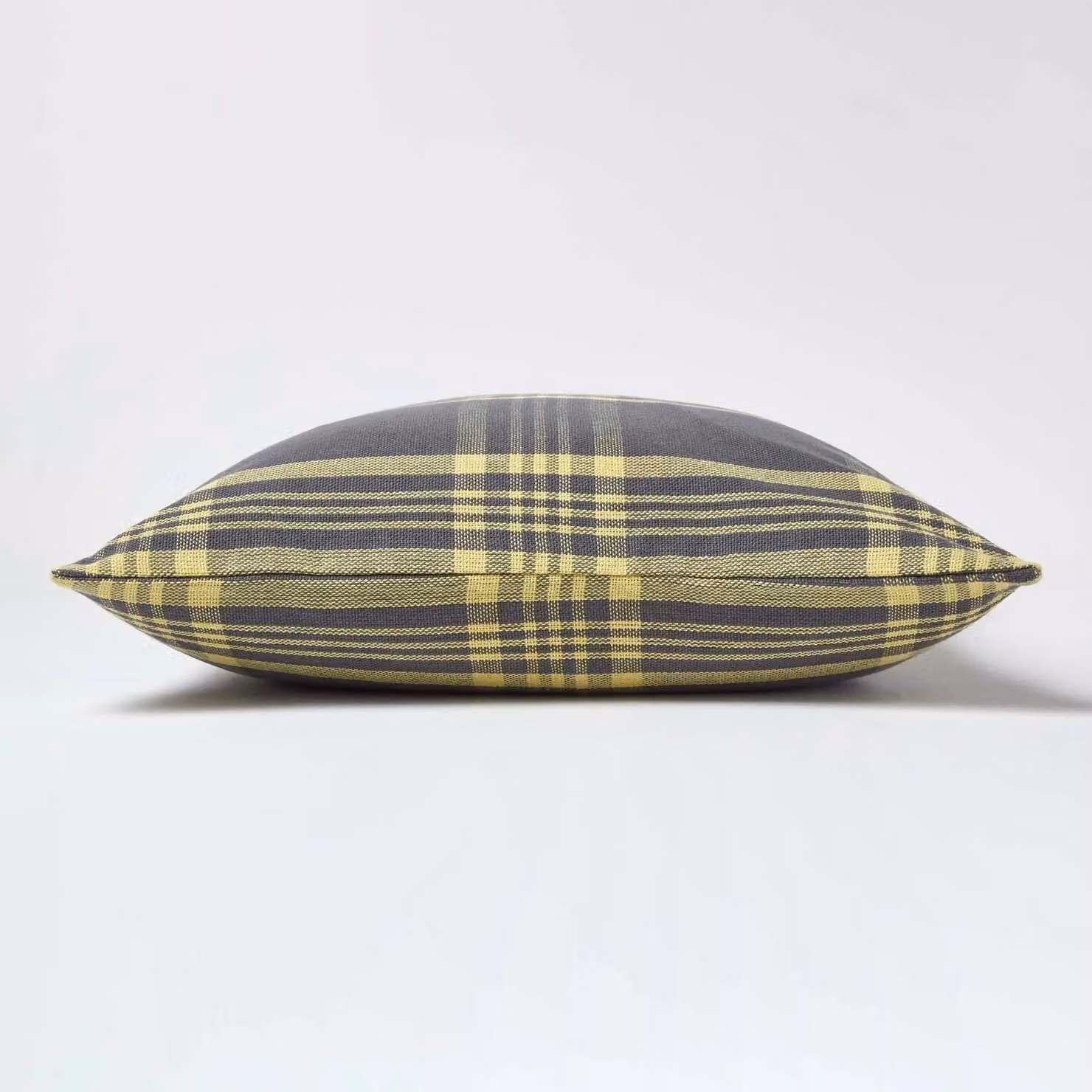 Homescapes Grey and Yellow Tartan Cotton Cushion Cover, W/D/H: 45 x 45 x 45 cm – 3