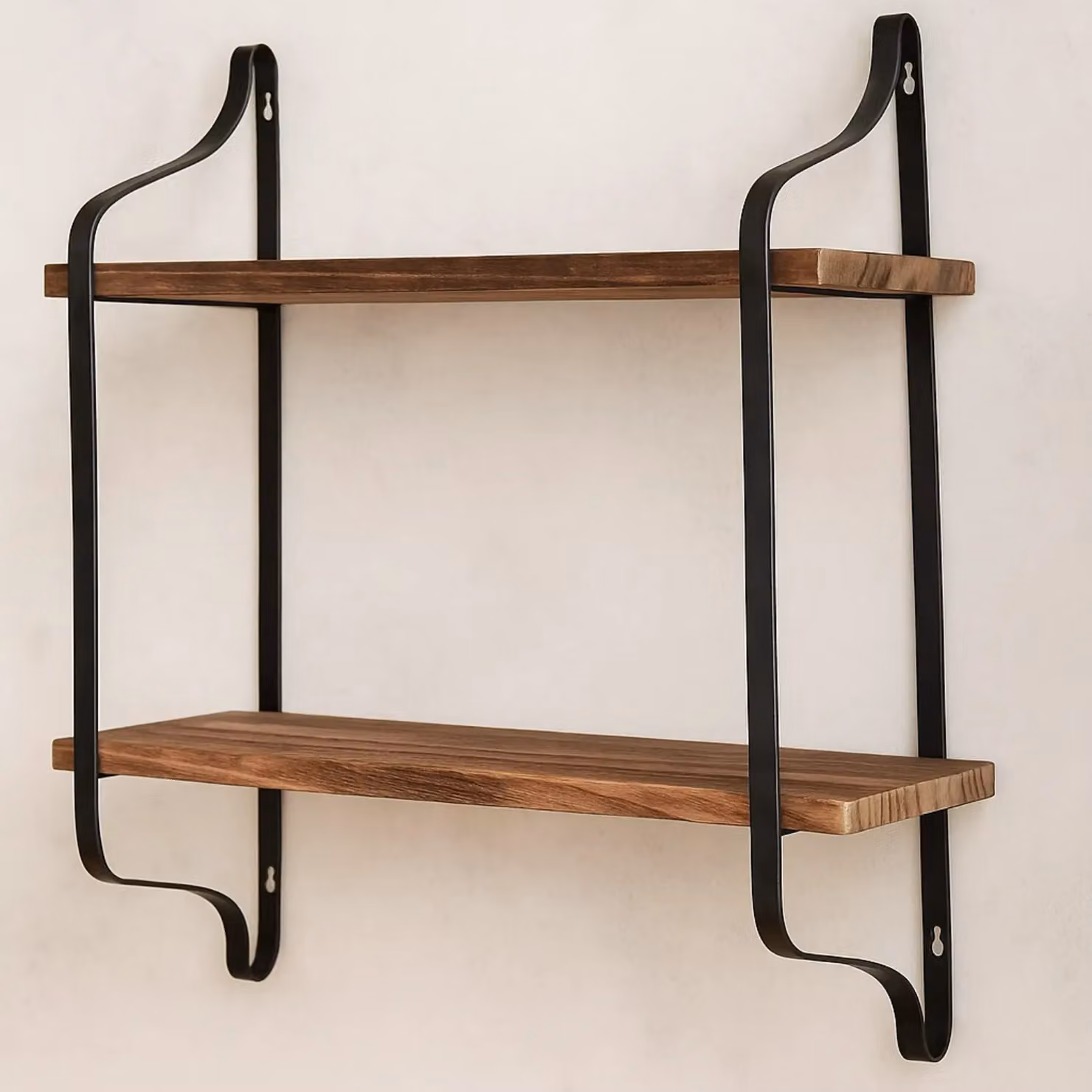 Rafaelo Mobilia Industrial 2 Tier Wooden Floating Shelf in Brown and Black, W/D/H: 60 x 15 x 51.5 cm – 3