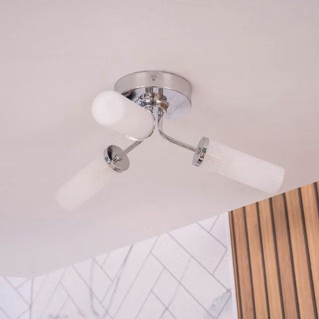 Canya 3 Way Silver Chrome Bathroom Ceiling Light with Reeded Glass