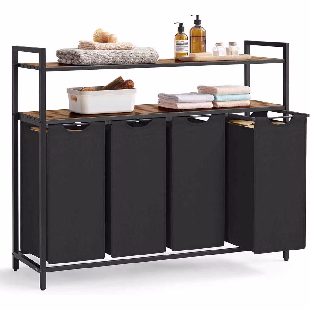 The Bazaarist 4 Compartment Laundry Hamper with Removable Pull Out Bags, Brown and Black – 2