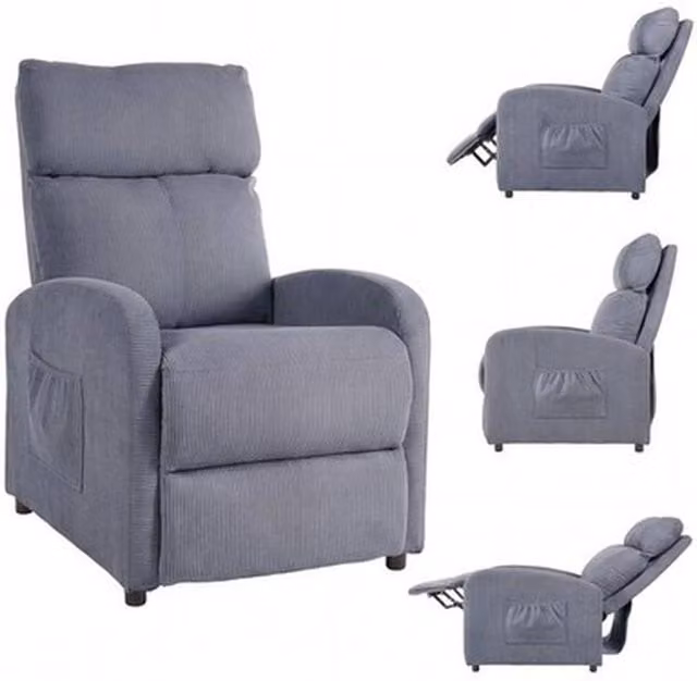 NESTLUNE Grey Push Back Recliner Chair with Armrests, W/D/H: 100 x 15 x 97 cm – 1