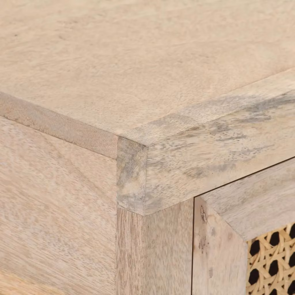 Berkfield Home Console Table in White, Solid Mango Wood and Natural Cane, W/D/H: 100 x 35 x 76 cm – 2