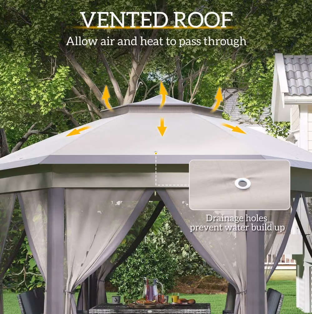 STILVORA Hexagon Gazebo with Mesh Curtains in Beige, W/D/H: 400 x 340 x 285 cm – 5
