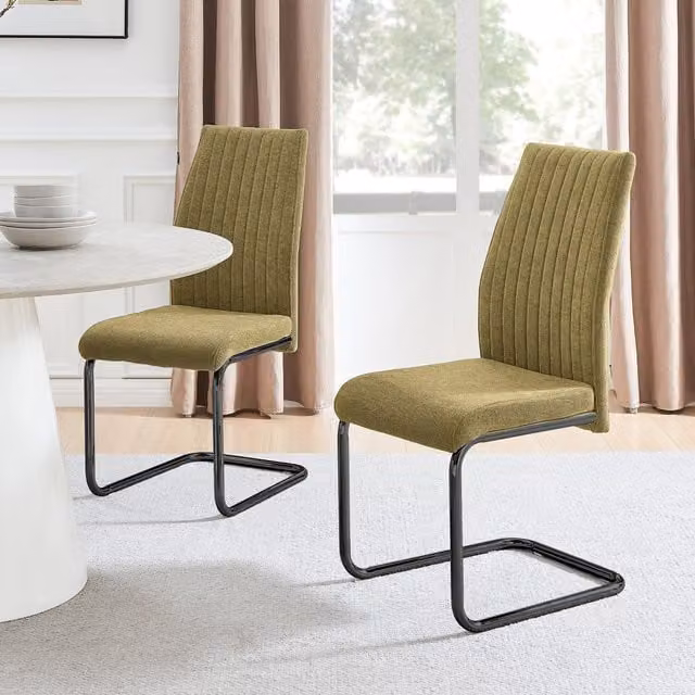 FurnitureboxUK Pack of 2 Lorenzo Fabric Dining Chairs with Black Metal Legs in Sage Green