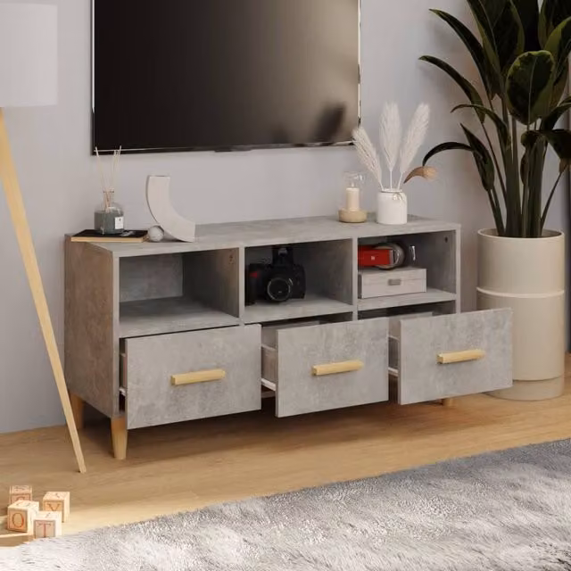 Berkfield Home Modern TV Cabinet in Concrete Grey, W/D/H: 102 x 36 x 50 cm