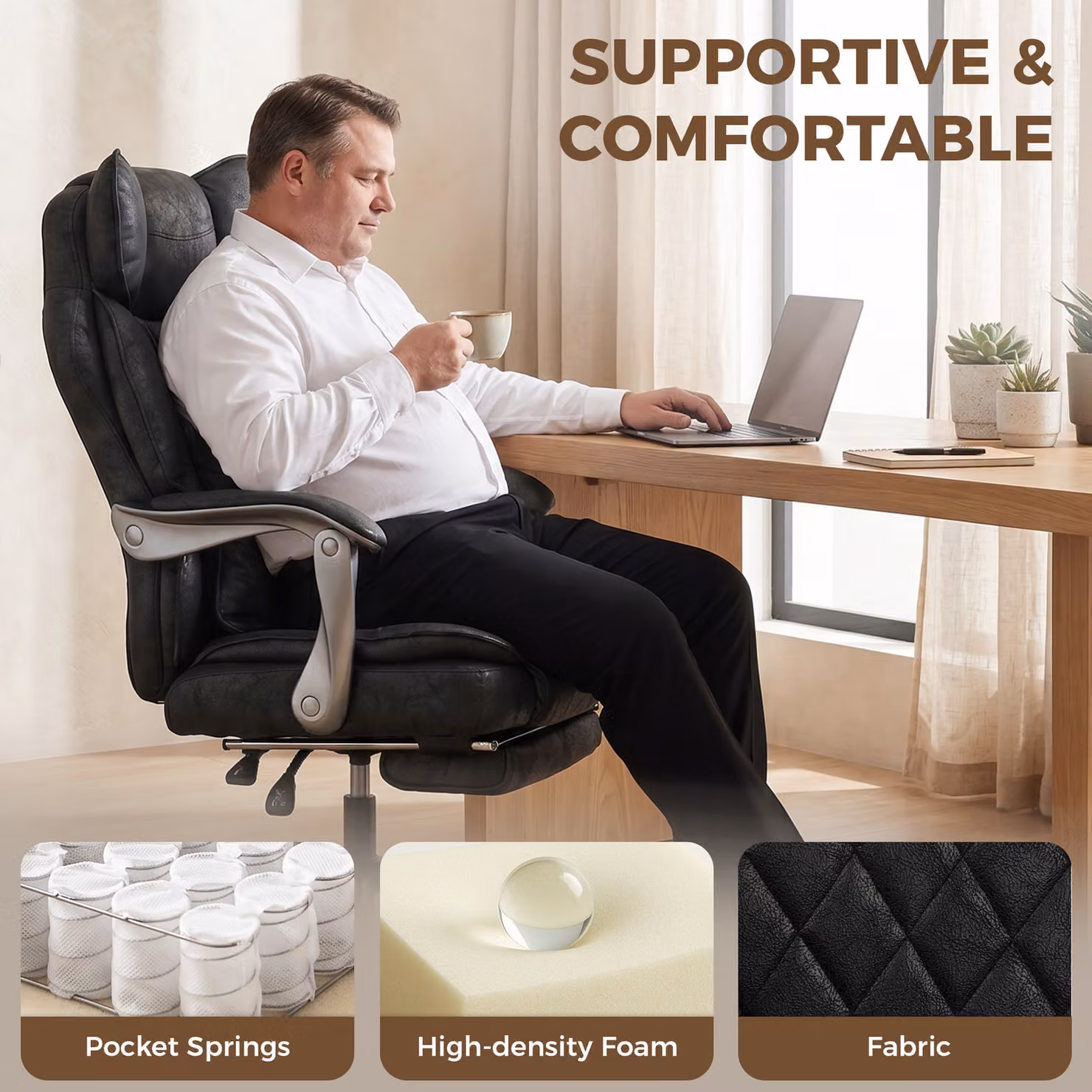 HOMCOM Executive Office Chair in Black with Headrest, Lumbar Support and 180 kg Capacity – 5