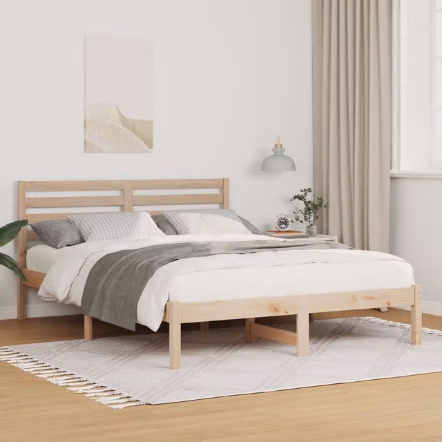 Berkfield Home Solid Pine Wood Bed Frame with Headboard, Brown, W/D/H: 120 x 190 x 80.5 cm