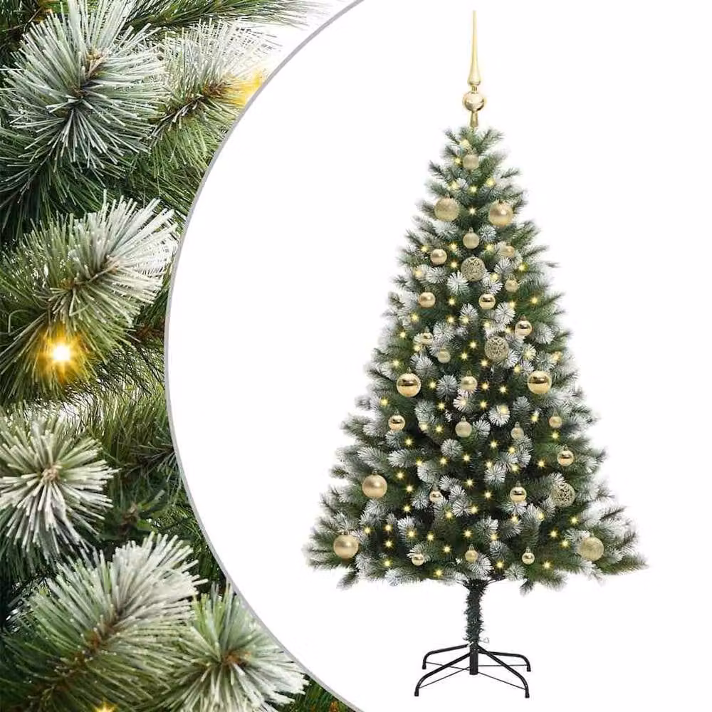 Berkfield Home Artificial Hinged Christmas Tree with Flocked Snow, Green, Height: 150 cm – 2
