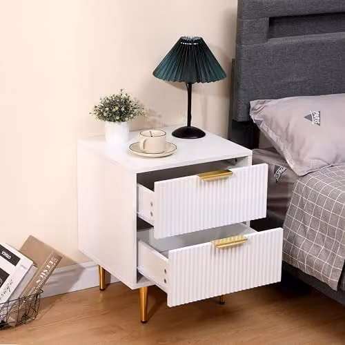 MMT Furniture Designs Ltd Moderna Bedside Table with 2 Fluted Ribbed Drawers in White, Black or Gold, W: 40 cm, D: 40 cm, H: 55 cm – 3