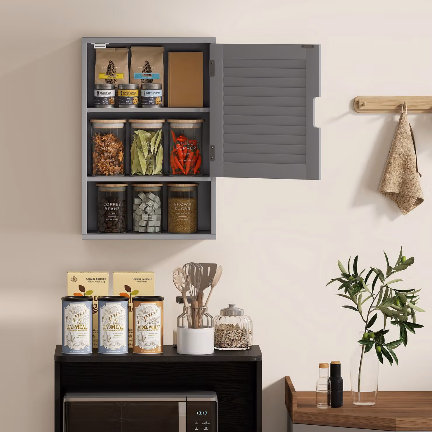HOMCOM Grey Wall Mounted Bathroom Cabinet with Soft Close Hinged Doors and Internal Shelves, W/D/H: 40 x 20 x 60 cm – 3