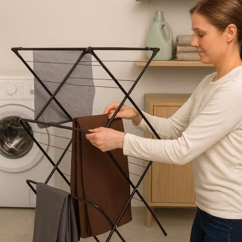 Harbour Housewares 3 Tier Foldable Steel Clothes Airer in Black – 3