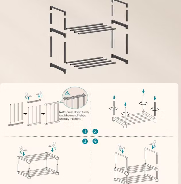 SONGMICS 2-Tier Metal Shoe Rack Storage Organiser, Black, W: 42.5 cm, D: 30.0 cm, H: 30.0 cm