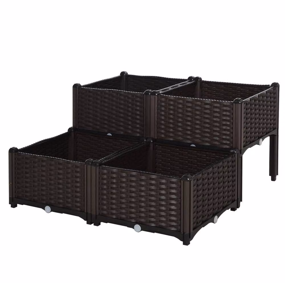 STILVORA Self-Watering Raised Planter Tub in Brown – 4