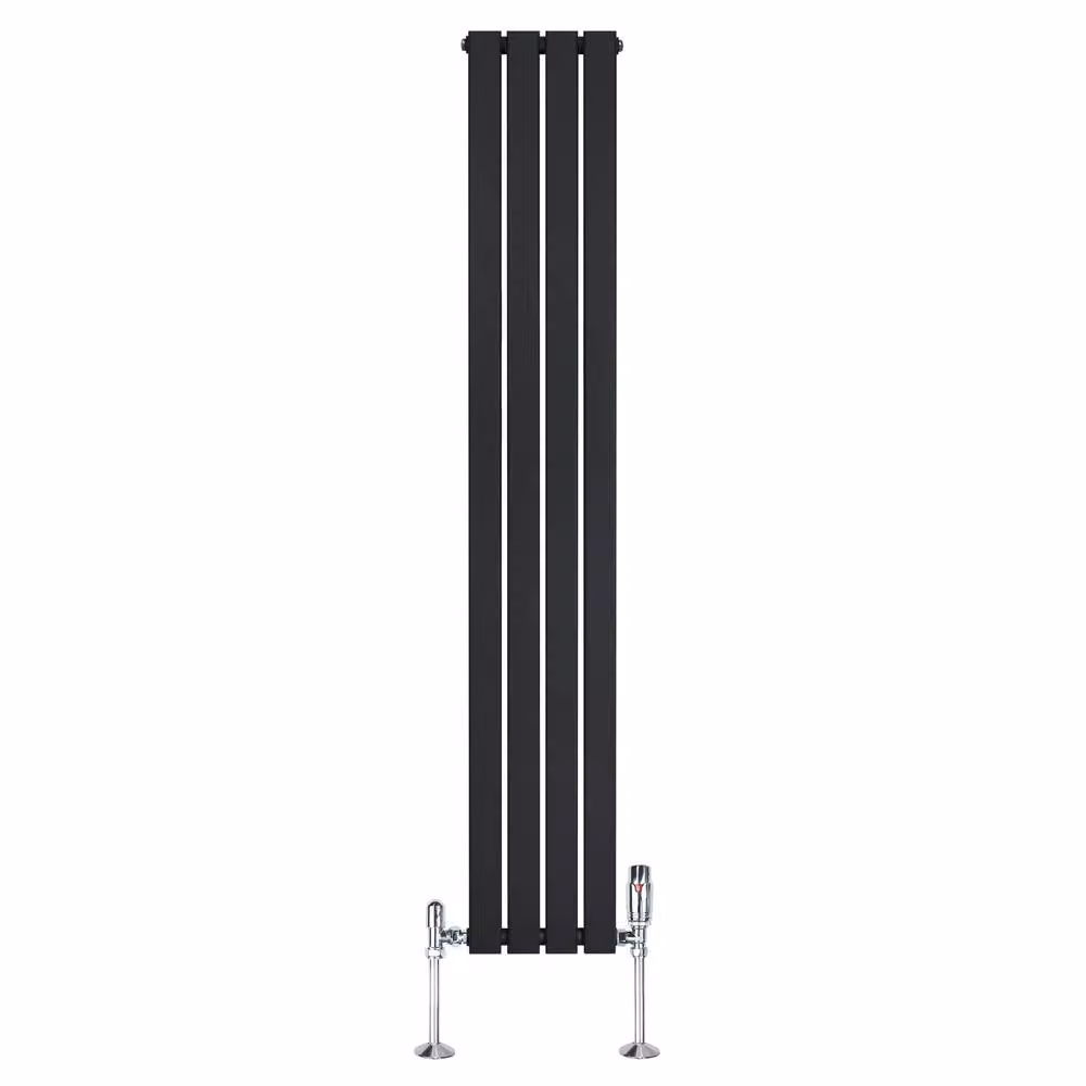 Monstershop Black Steel Flat Single Column Radiator with Thermostat Head and Valves, H: 180 cm, W: 28 cm, D: 6 cm – 2