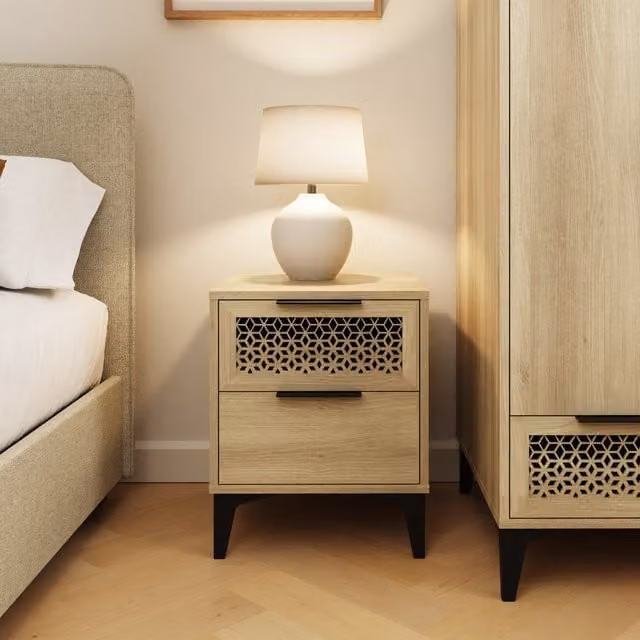 GFW Ezra 2 Drawer Bedside Table in Oak and Brown