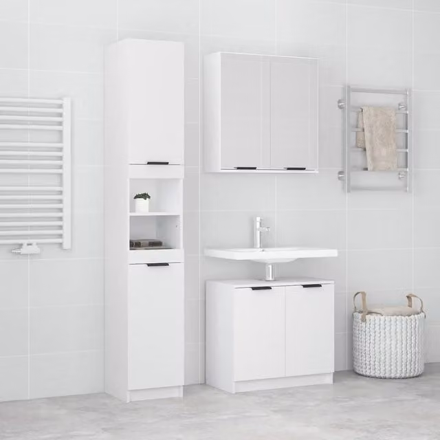 Berkfield Home 3 Piece Modern White Bathroom Cabinet Set in Engineered Wood