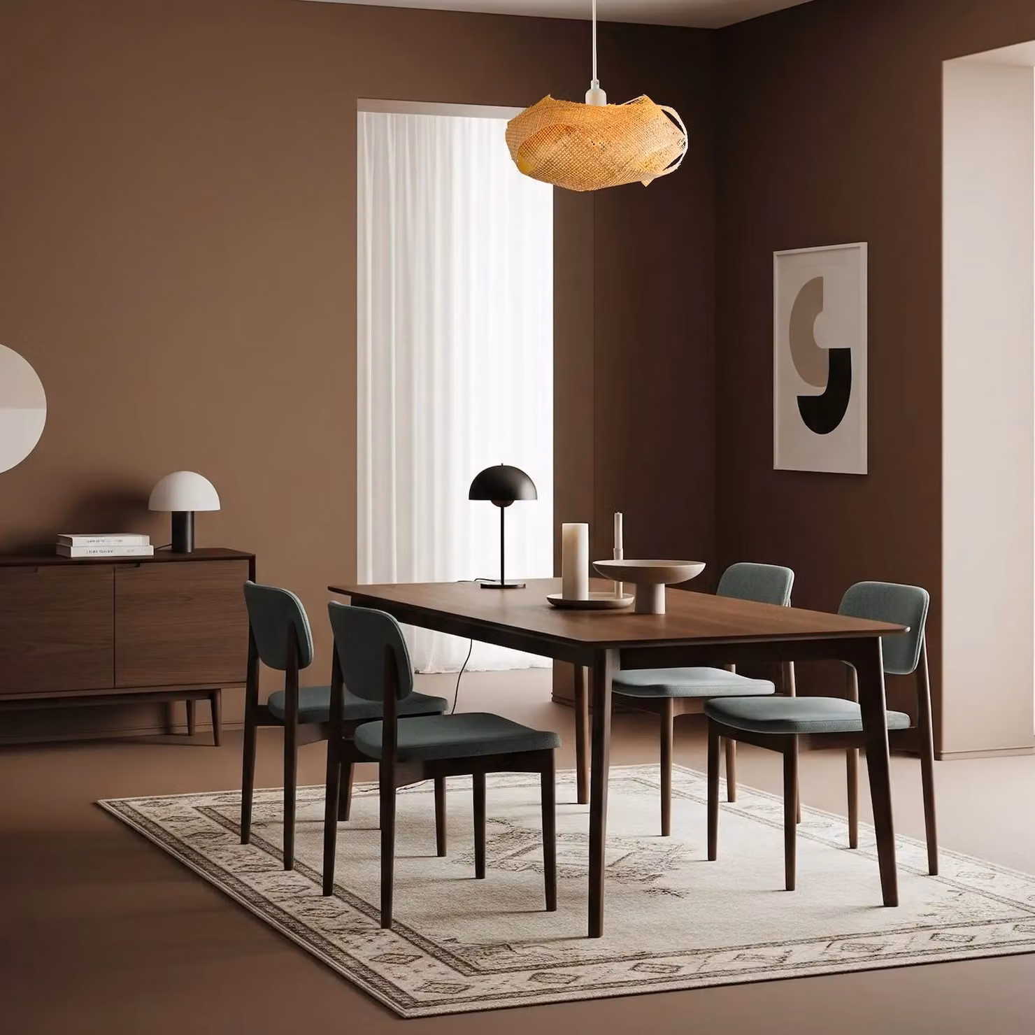 Happy Homewares Modern Round Woven Rattan and Bamboo Pendant Lighting Shade in Brown – 3