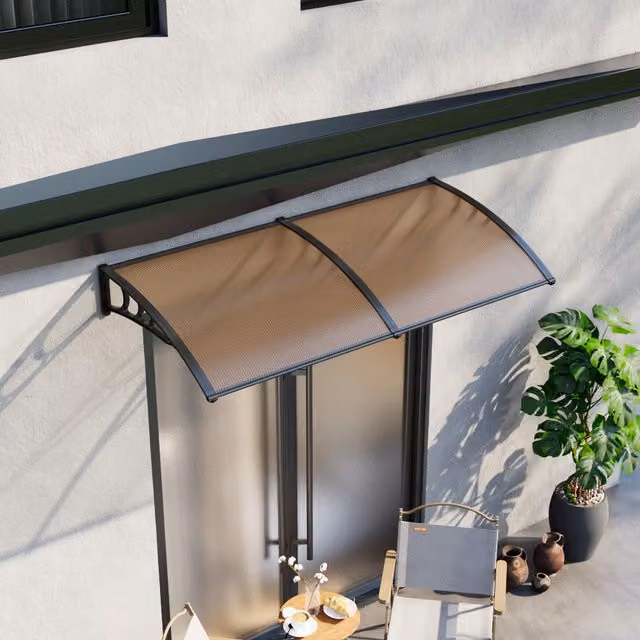 Livingandhome Curved Overdoor Awning Rain Canopy in Brown, Width: 200 cm