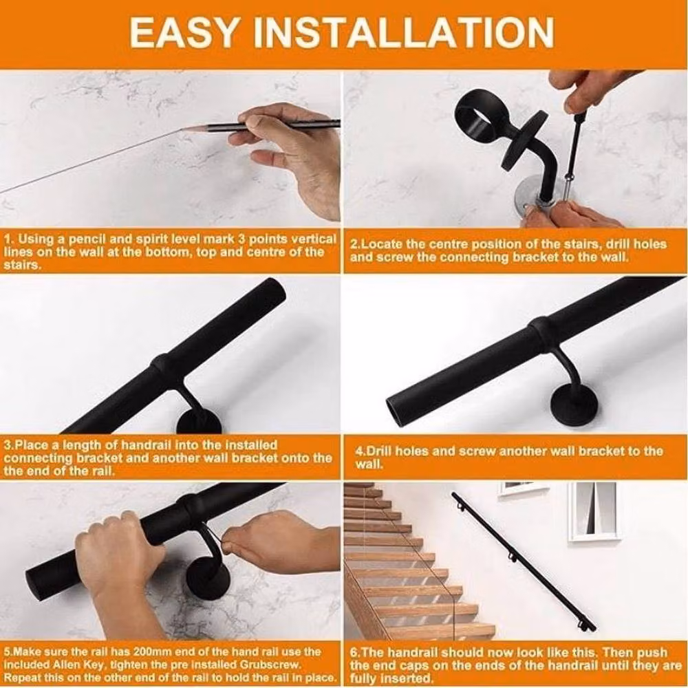 Forgeworks Matt Black Stainless Steel Indoor Stair Handrail Kit – 4