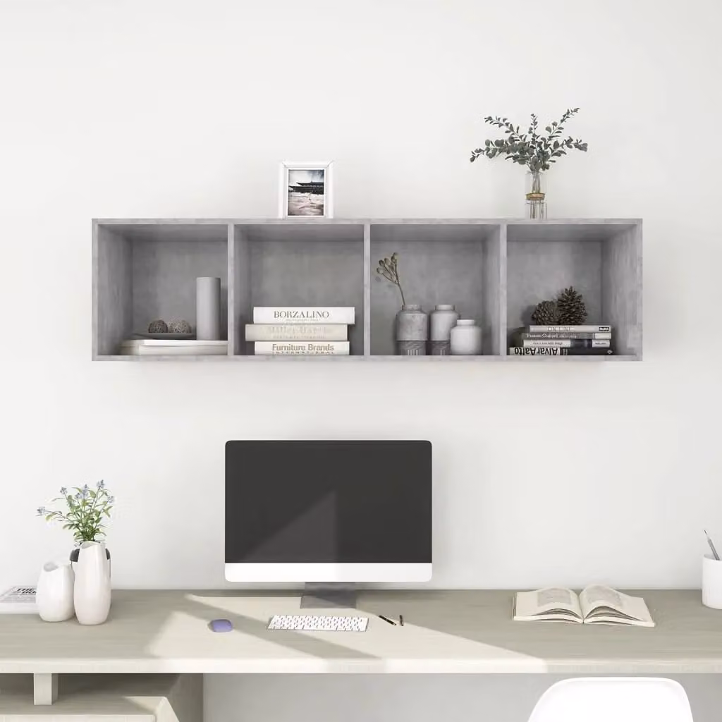 Berkfield Home Wall-mounted TV Cabinet in Concrete Grey, W/D/H: 37 x 37 x 142.5 cm – 2