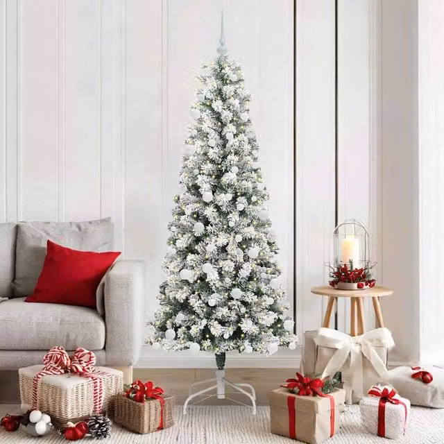 Berkfield Home Artificial Hinged Christmas Tree in Green and White, Height: 180 cm – 1
