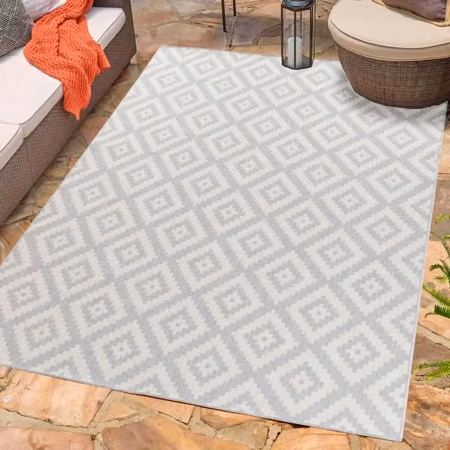 Desire Rugs Modern Diamond Design Waterproof Indoor-Outdoor Rectangular Rug, Silver, W: 200 cm, D: 290 cm